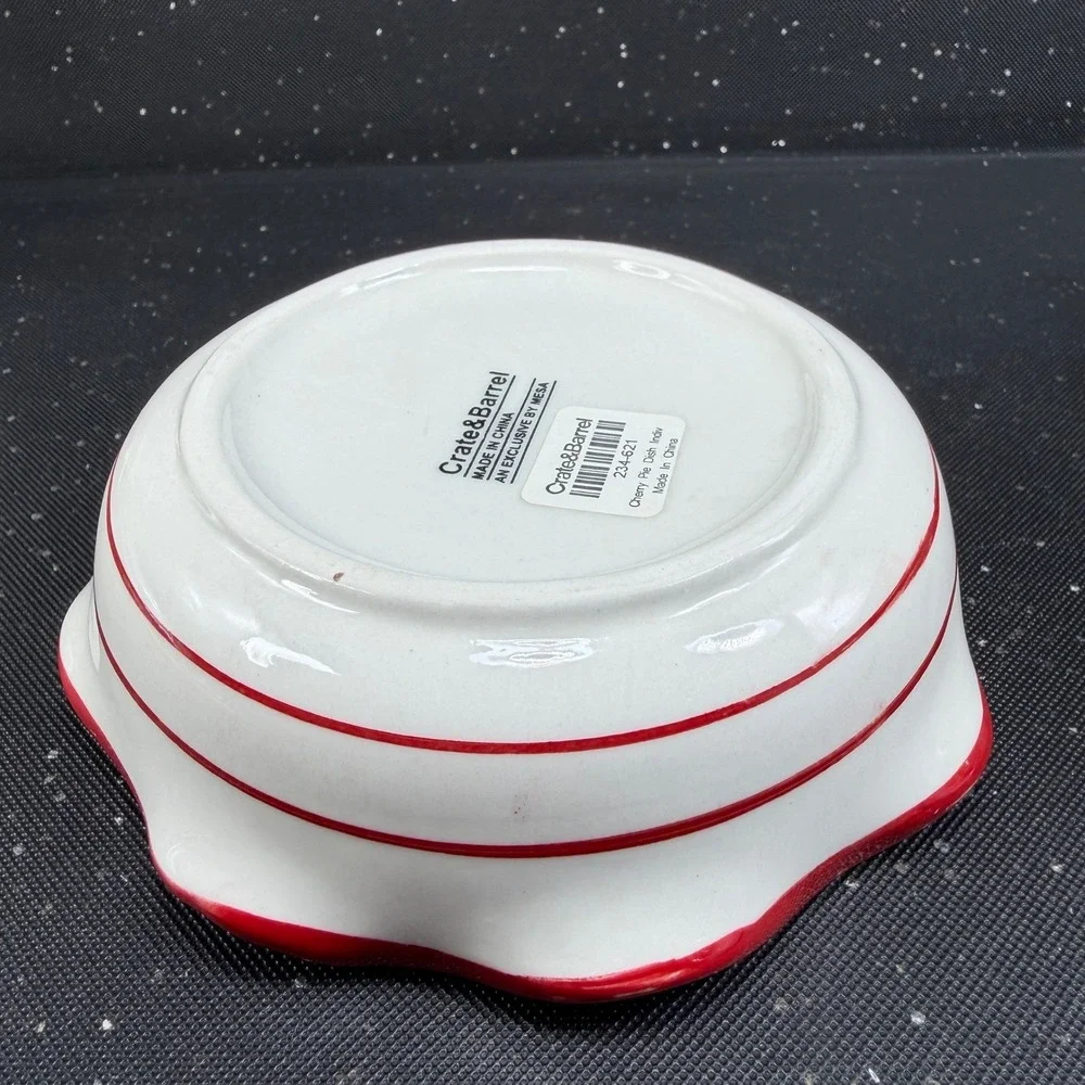 Crate & Barrel Mesa Cherry Pie Dish Bowl Individual Ramekin Set of 2 Red White